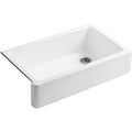 KOHLER Whitehaven® 35-3/4" Farmhouse Undermount Kitchen Sink, Single-Bowl Kitchen Sinks, Self-Trimming Tall Apron Front, K-6489-0, White