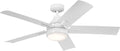 Kichler 52 Inch Tide 5 Blade LED Weather+ Outdoor Ceiling Fan with Etched Cased Opal Glass in White with White Blades and Remote Control