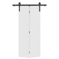 24 in. x 80 in. Primed White Smooth Flush Hardboard Hollow Core Composite Bi-Fold Barn Door with Sliding Hardware Kit