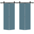48 in. x 80 in. Dignity Blue Smooth Flush Hardboard Hollow Core Composite Double Bi-Fold Barn Door with Sliding Hardware Kit