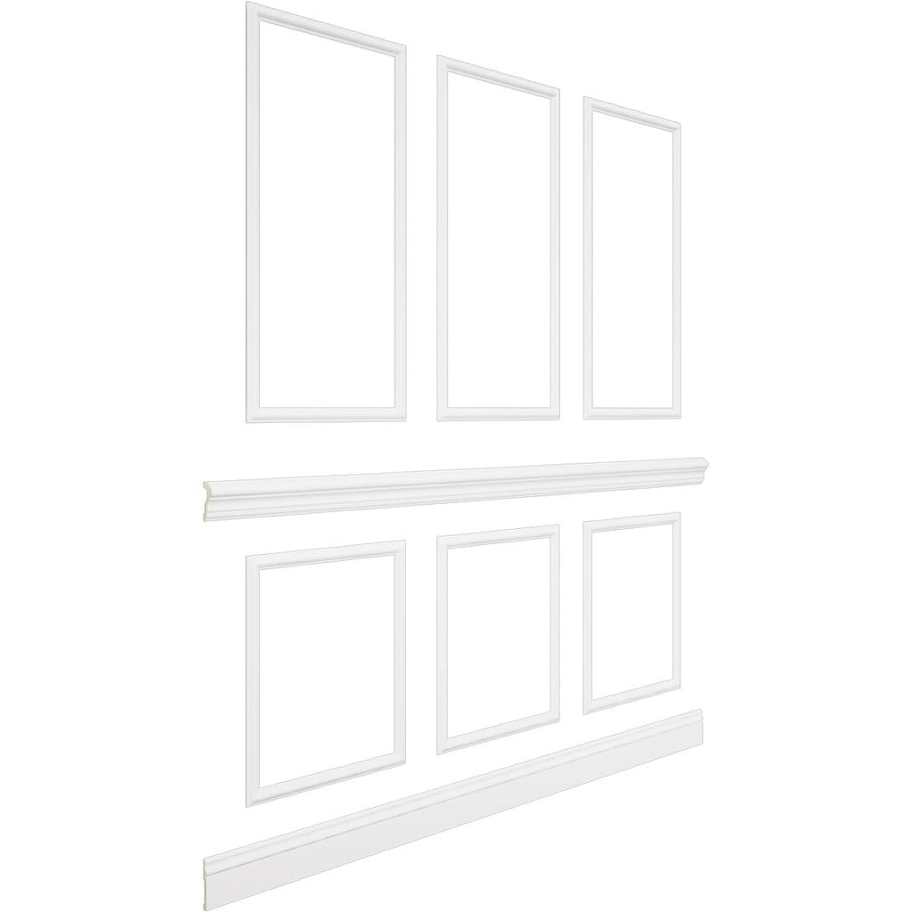 94 1/2"L (Adjustable 108"H to 132"H) Ashford Square Panel Stacked Wall Wainscot Paneling Kit