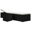 Yisssmeng Adjustable Sun Lounger with Side Tea Table, Black PE Rattan Patio Lounge Chair with Cream White Cushion, Reclining Outdoor Sunbed for Garden, Poolside, and Deck, 76.8 x 23.6 Inches