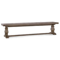 MAKLAINE 83" Transitional Reclaimed Pine Wood Bench, Weathered Brown Finish, Hand Carved Pedestal Base, Seats Up to 4, Rustic Kitchen or Dining Room Seating