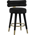 Meridian Furniture 798Black-C Fitzroy Collection Modern | Contemporary Velvet Upholstered Counter Stool with Deep Channel Tufted Back and Gold Metal Capped Legs, Black, 25" W x 21" D x 35" H, Set of 2