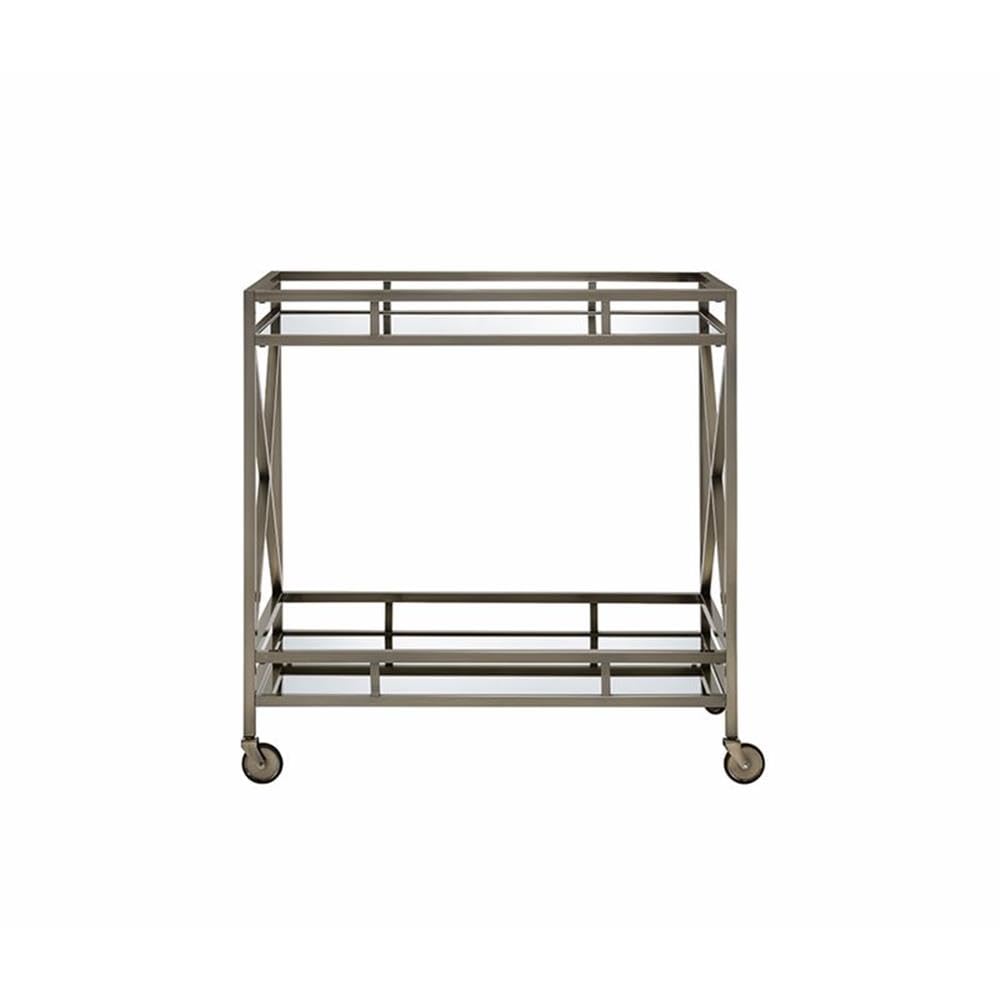 Acme Kristensen Rectangular Metal Frame Mirror Top Serving Cart in Antique Brass