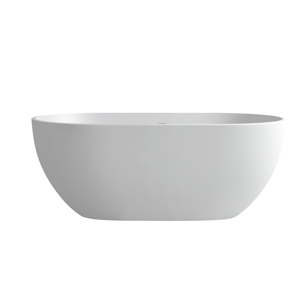 MEDUNJESS 59'' Freestanding Tubs Bathtub Bathroom Solid Surface Resin Stone Bathtubs soaker Tubs Oval Shaped Matte Luxury Modern Soaking Tub with Overflow and Pop-up Drain - White
