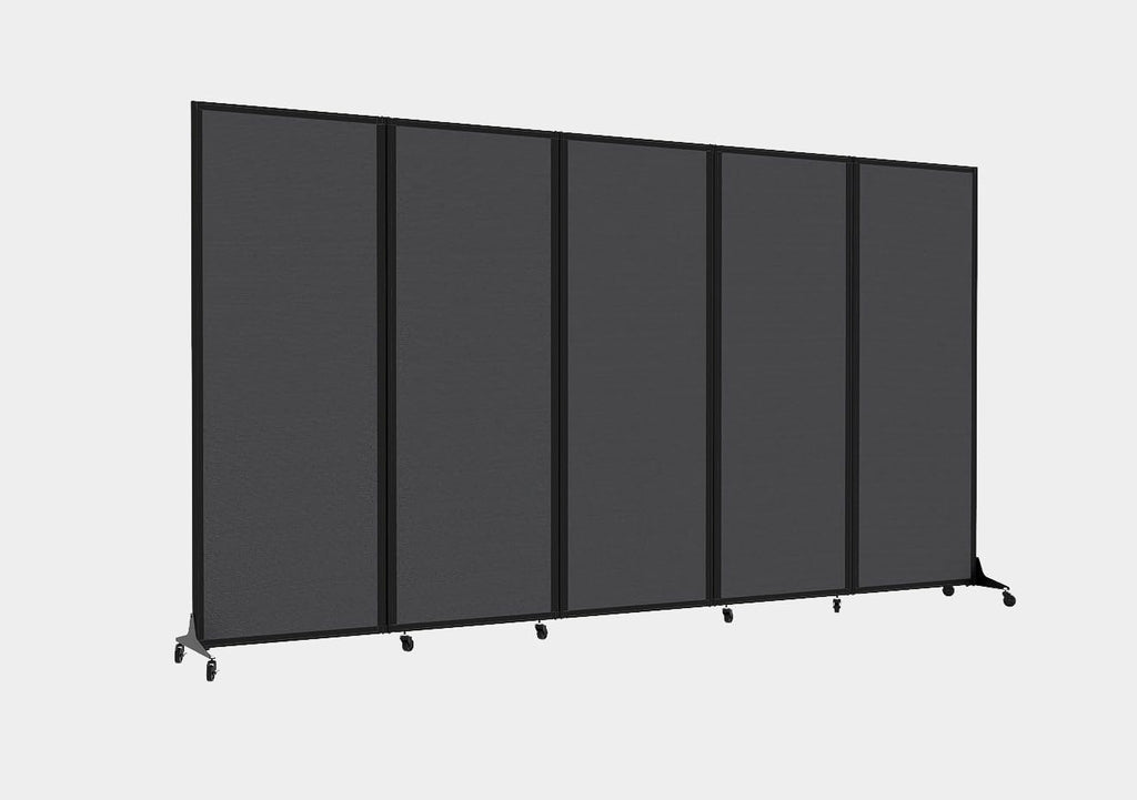 Versare Easy Wall Folding Room Divider | Freestanding Office Partitions | Classroom Dividers | Locking Wheels | Portable Room Separator | 14' Wide x 6' Tall Charcoal Gray Fabric Panels