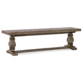 MAKLAINE 66" Transitional Reclaimed Pine Wood Bench, Weathered Brown Finish, Hand-Carved Pedestal Base, Rustic Style Seating for Kitchen or Dining Room, Seats Up to 3