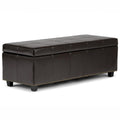 SIMPLIHOME Kingsley Storage Ottoman - 48 inch Wide Upholstered Linen Look Fabric Rectangle Large Storage Ottoman Bench in Coffee Brown, Transitional Tufted Ottoman for Living Room with Lift-Up Lid
