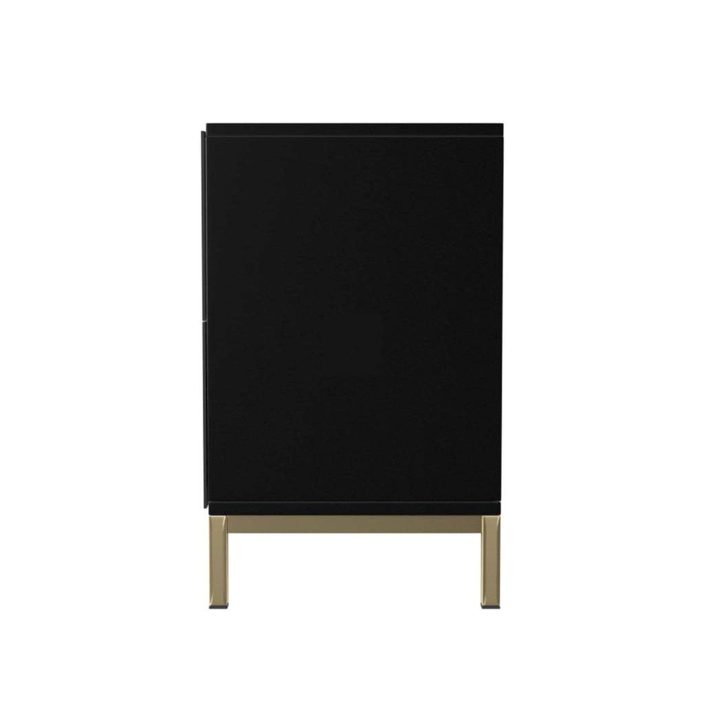 Hassyee Modern Design Two Carved Door Accent Cabinet with Metal Base, Space Saving Floor Display Cabinet for Stemware, Board Games, or Movie Collection