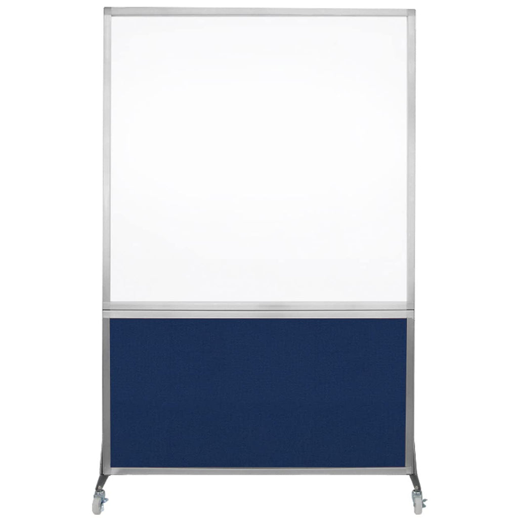 DivideWrite Mobile Whiteboard | Double Sided Dry Erase Board | Portable Office Cubicle Partition | Display for Classrooms, Conference Rooms, Meeting Areas and More | Navy Blue Fabric 4' Wide X 6' Tall