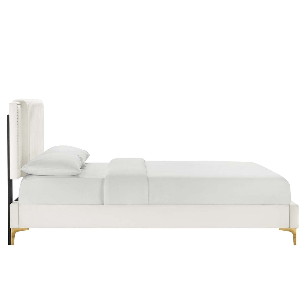Modway Zahra Channel Tufted Performance Velvet Twin Platform Bed in White