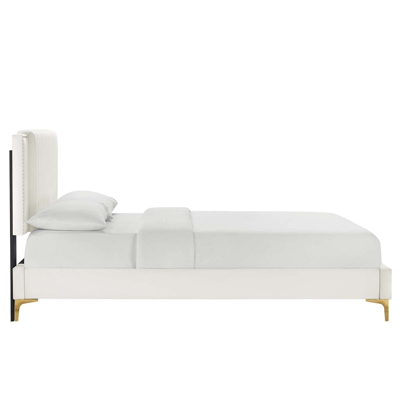 Modway Zahra Channel Tufted Performance Velvet Twin Platform Bed in White