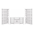 Bush Home Key West Tall TV Stand with Set of 2 Bookcases in Pure White Oak, Farmhouse Entertainment Center for 65 Inch Television