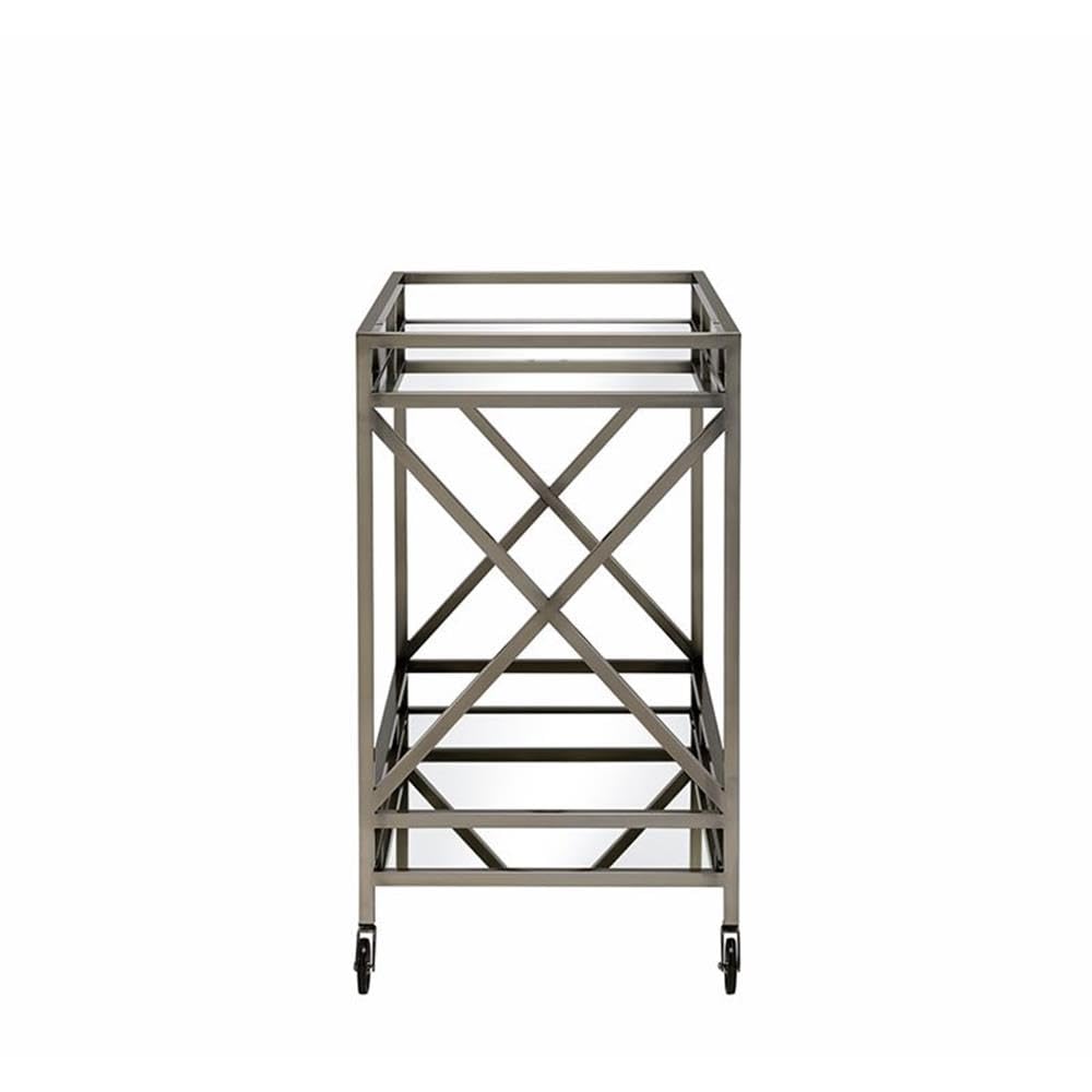 Acme Kristensen Rectangular Metal Frame Mirror Top Serving Cart in Antique Brass