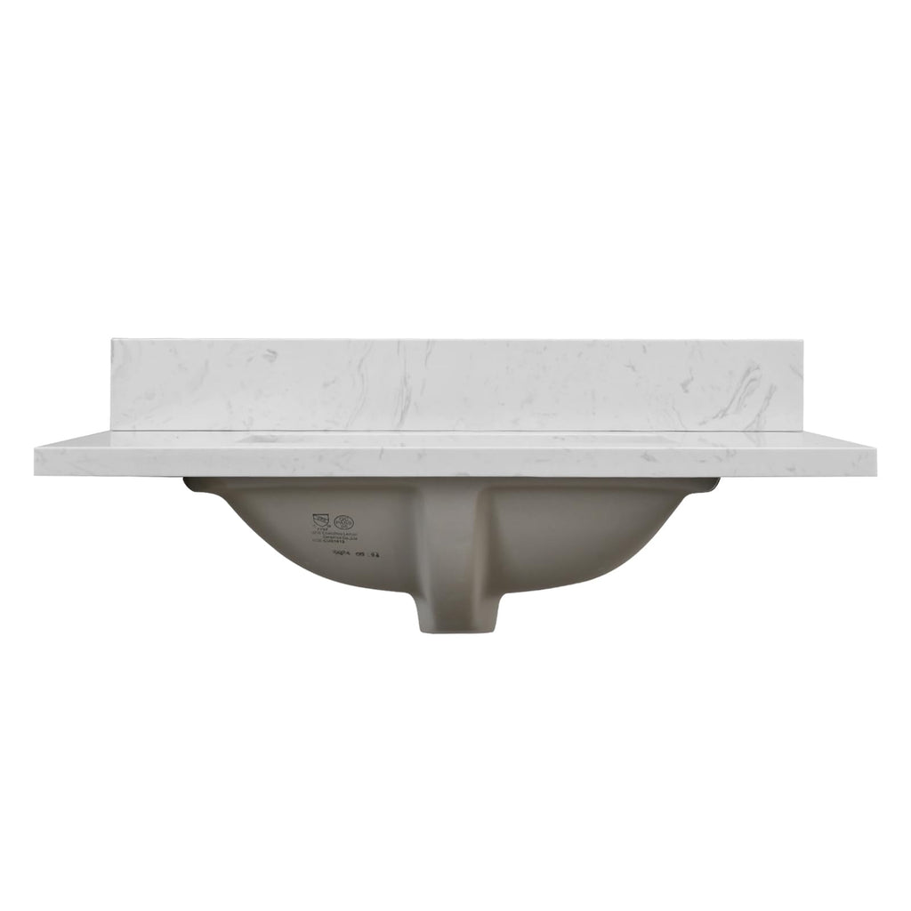 EQLOO 30" x 22" Vanity Top, Volakas White Engineered Stone Vanity Sink Top, with Undermounted Rectangular Sink & Backsplash Countertops, Pre-Drilled Single Hole for Bathroom Vanity Top with Sink