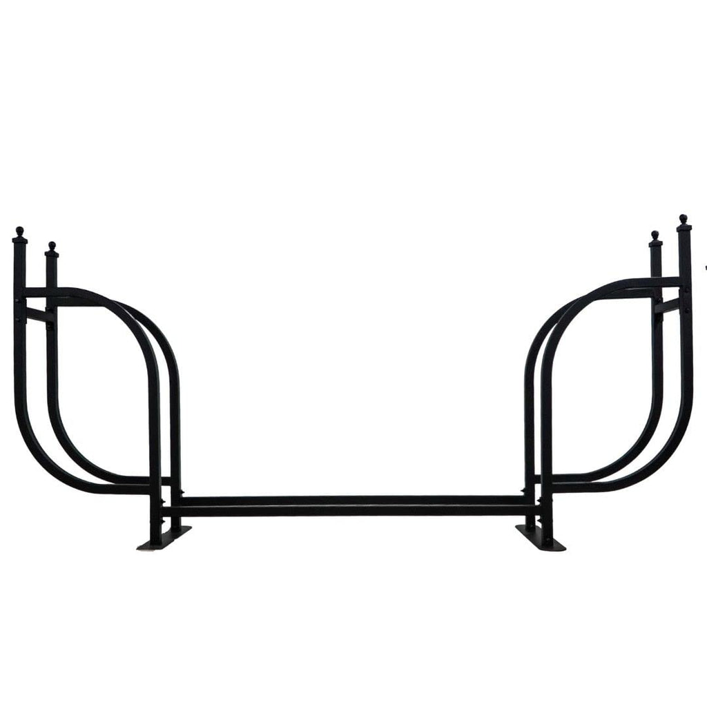 Woodhaven 9ft Courtyard Firewood Rack - Luxury Outdoor Log Holder With Cover - Made In USA - Black UV Stable Powder Coat Finish