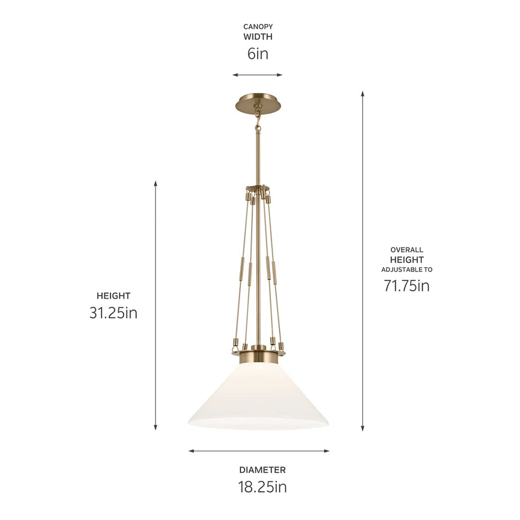 Kichler Albers 18.25 Inch 1 Light Pendant with Opal Glass in Champagne Bronze