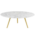 Modway Lippa 40" Round Artificial Marble Coffee Table with Tripod Top, Gold Base