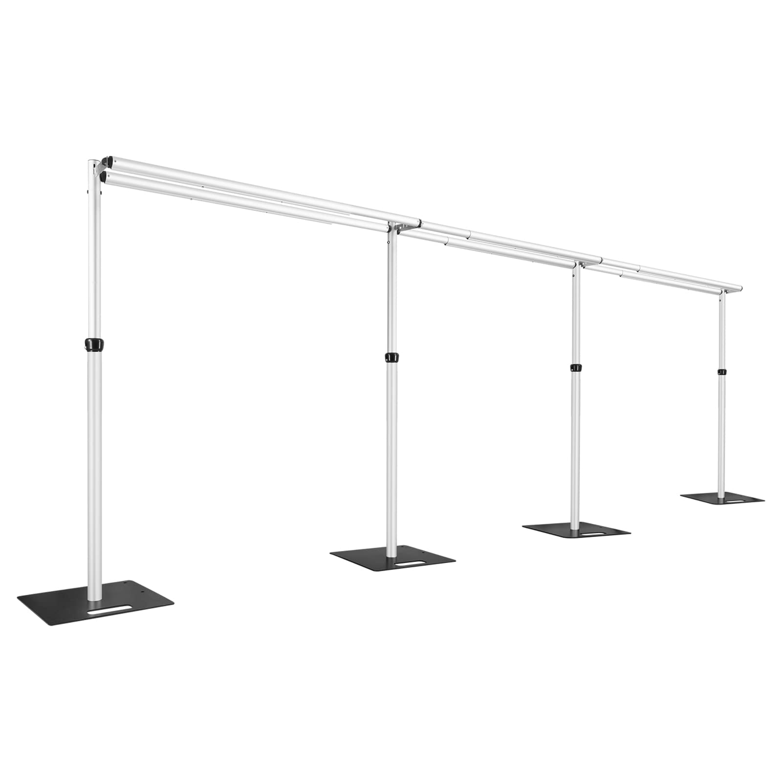 Hecis Portable Pipe and Drape Backdrop Stand 6-10' Tall x 10-30' Wide Double Crossbar, Adjustable Pipe and Drape Backdrop Kit for Event， Party, Trade Shows and Wedding Decor