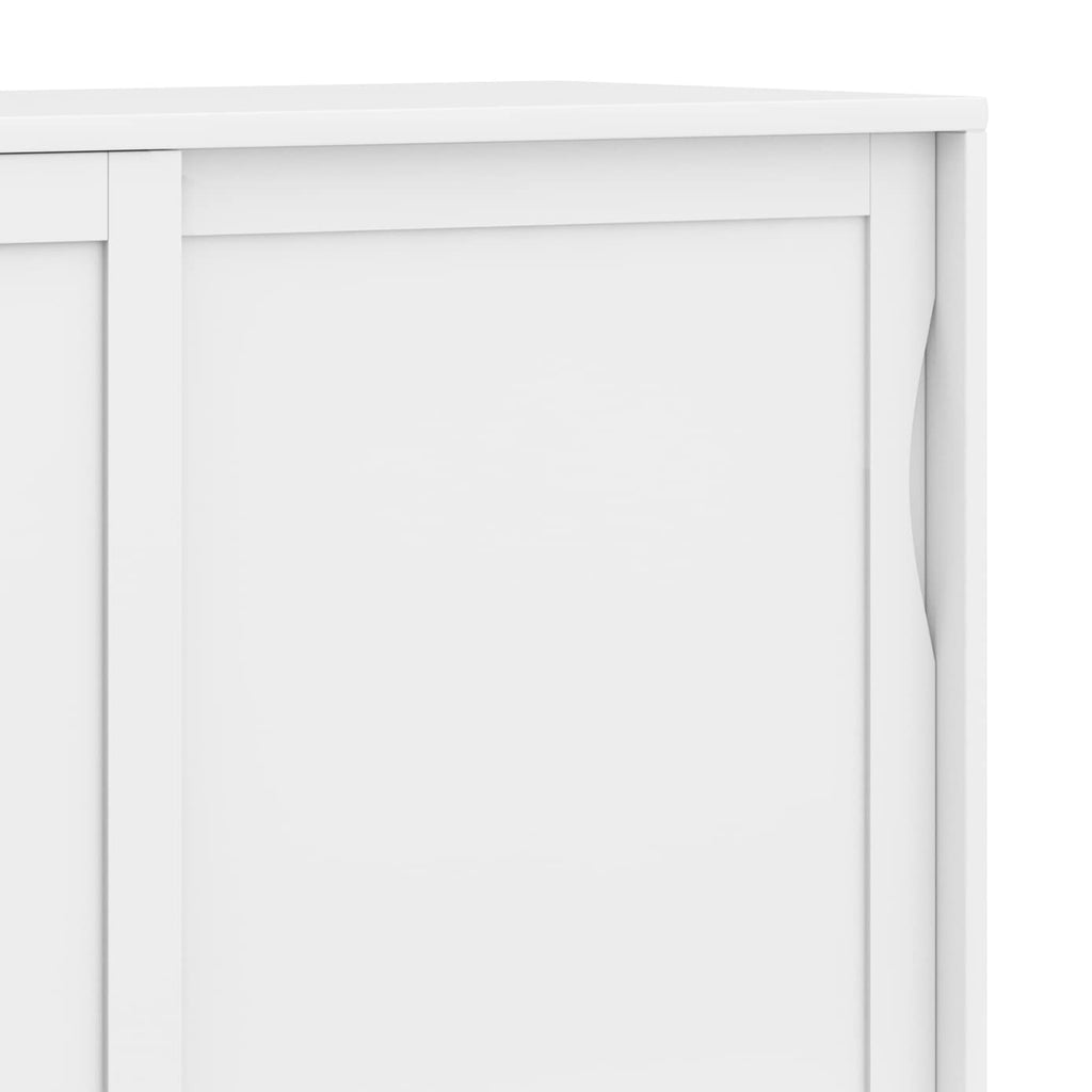 SIMPLIHOME Harper Medium Storage Cabinet - 48 inch Wide Solid Hardwood Sliding Door Cabinet in White, Mid-Century Modern Cupboard for Living Room or Entryway with 3 Drawers and Tapered Legs