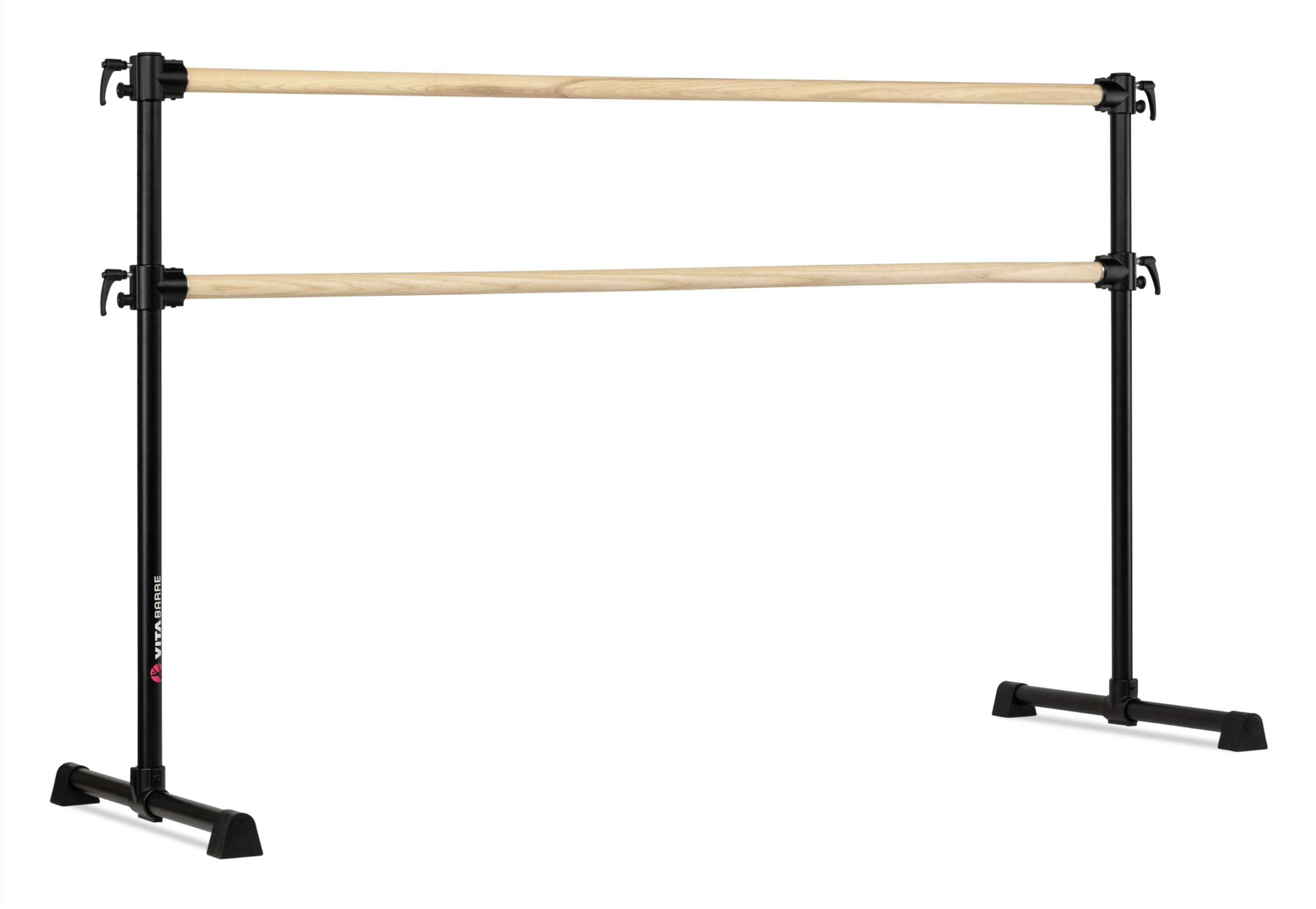 VITA Barre Portable Freestanding Double Ballet Barre, Professional, 7 Ft Bars, Black, Wood | Adjustable Height, Made in USA, Home or Gym Exercise Equipment for Kids & Adults | Dance, Fitness, Pilates