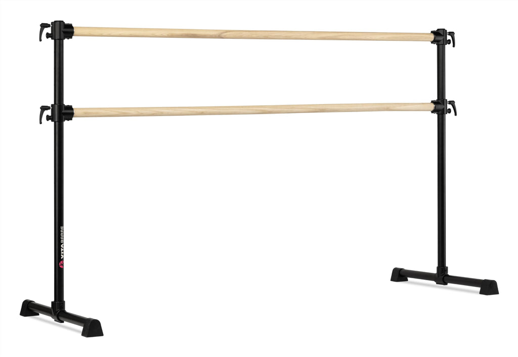 VITA Barre Portable Freestanding Double Ballet Barre, Professional, 6 Ft Bars, Black, Wood | Adjustable Height, Made in USA, Home or Gym Exercise Equipment for Kids & Adults | Dance, Fitness, Pilates