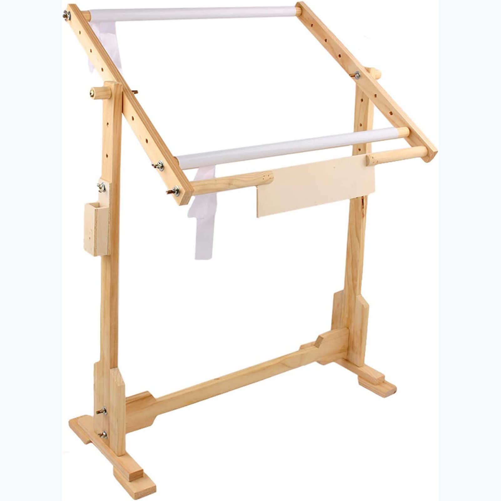 ELUKHT Adjustable Wooden Cross Stitch Frame Stand for Needlework and Embroidery, 360° Rotation, Floor Rack for Tapestry and 11CT Fabric.