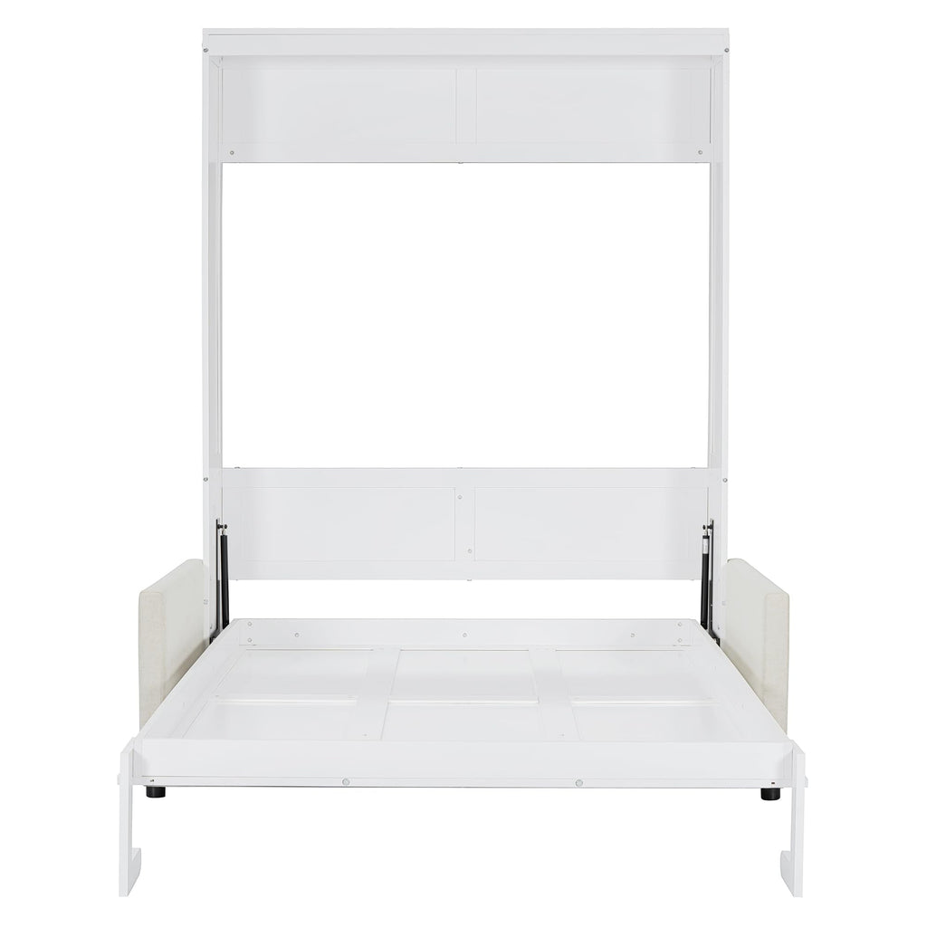 Ball & Cast Murphy Bed Full Size Wall Bed with Sofa,can be Folded,Multifunctional Wood Hideaway Cabinet Bed Frame,Slat Support,Save Space,for Apartment,Guest Room,White
