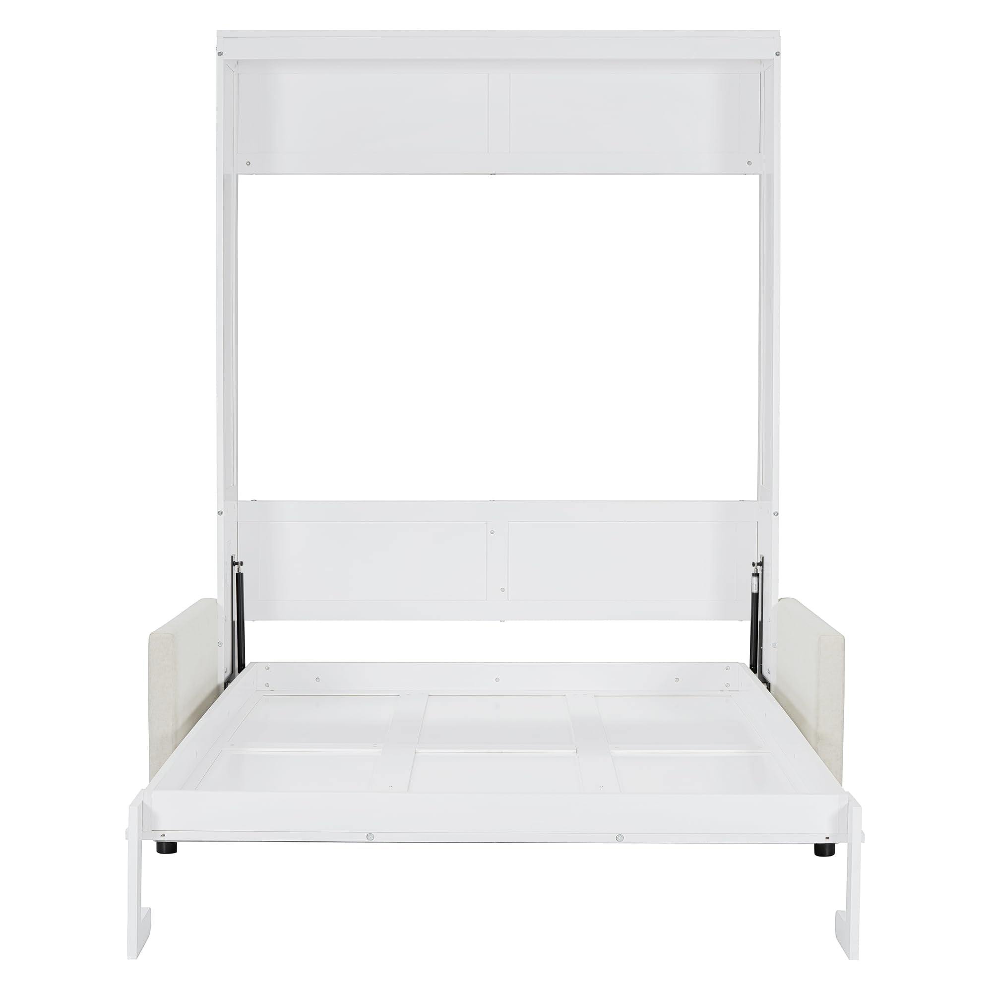 Ball & Cast Murphy Bed Full Size Wall Bed with Sofa,can be Folded,Multifunctional Wood Hideaway Cabinet Bed Frame,Slat Support,Save Space,for Apartment,Guest Room,White