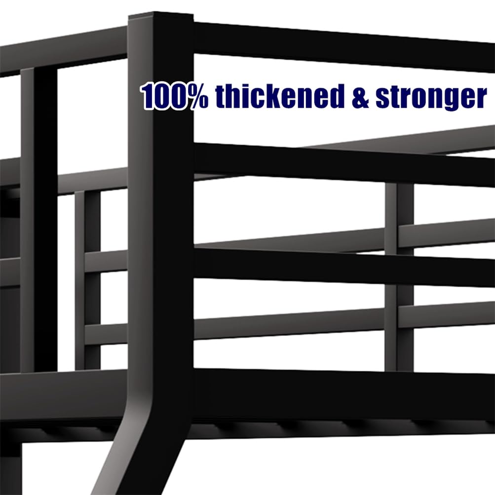 AOOMEEC Higher Quality & Stronger Metal Twin XL Over Queen Bunk Bed, Thickened Heavy Duty More Stable Safer Black Steel Bunkbed Bunk Queen Bed (Easier to Assemble) (Twin XL Over Queen)