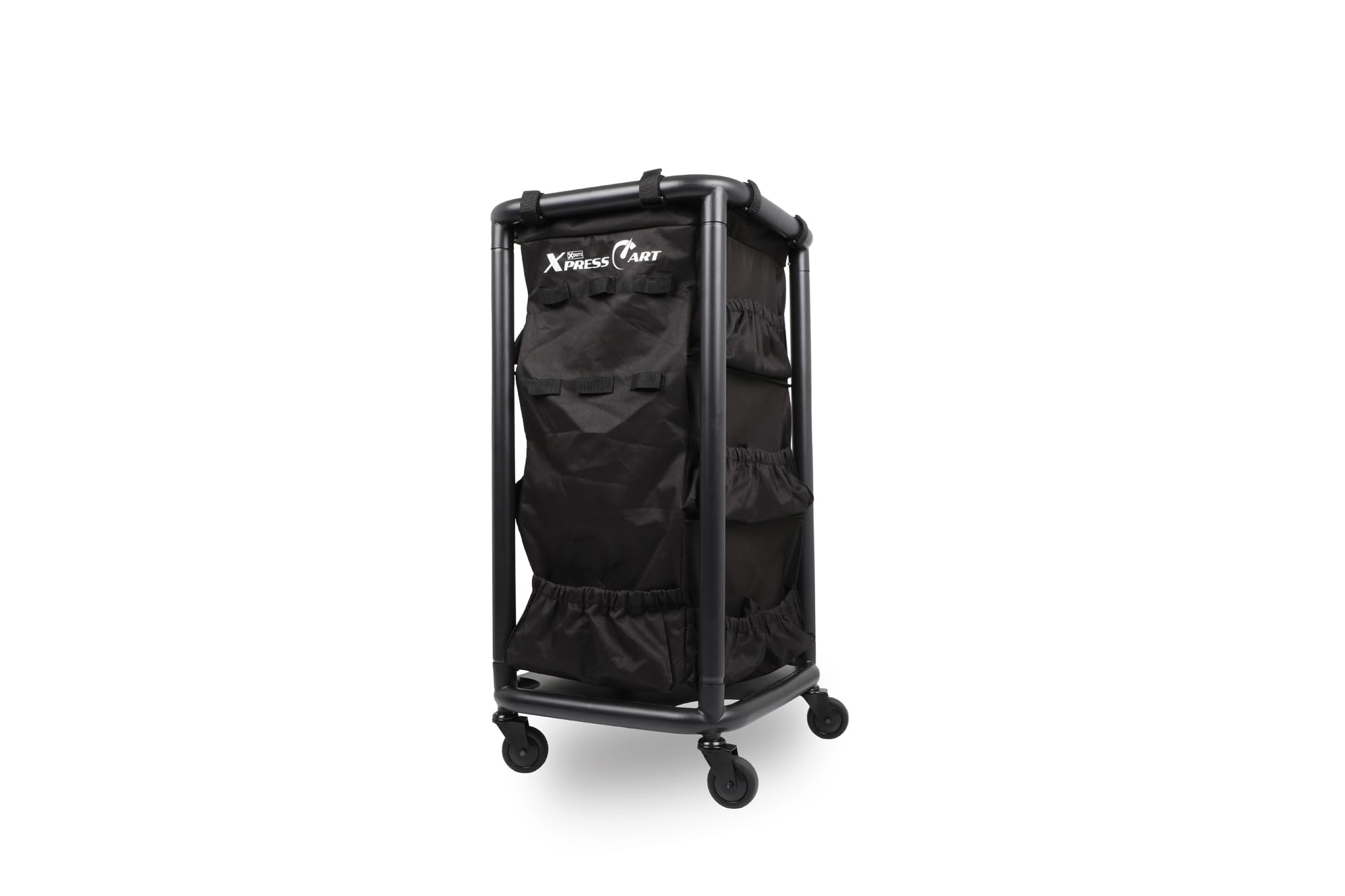 Multipurpose Rolling Janitorial Cart – Ideal for Garage Organization, Car Detailing, Laundry Room/Home Cleaning – Compact Utility Cart on Wheels w/Steel Frame, Organizer & Black Bag – Matte Black