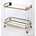 Beaumont Lane Acrylic Serving Cart, 32"W x 17"D x 31.5"H, Clear Glass and Mirror Glass Shelves, High Polished Gold Stainless Steel Frame, Modern Design with Casters for Bar, Kitchen, or Dining Room