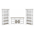 Bush Furniture Key West Tall TV Stand with Set of 2 Bookcases, Farmhouse Entertainment Center for 65 Inch Television, 17D x 60W x 66H, Pure White and Shiplap Gray