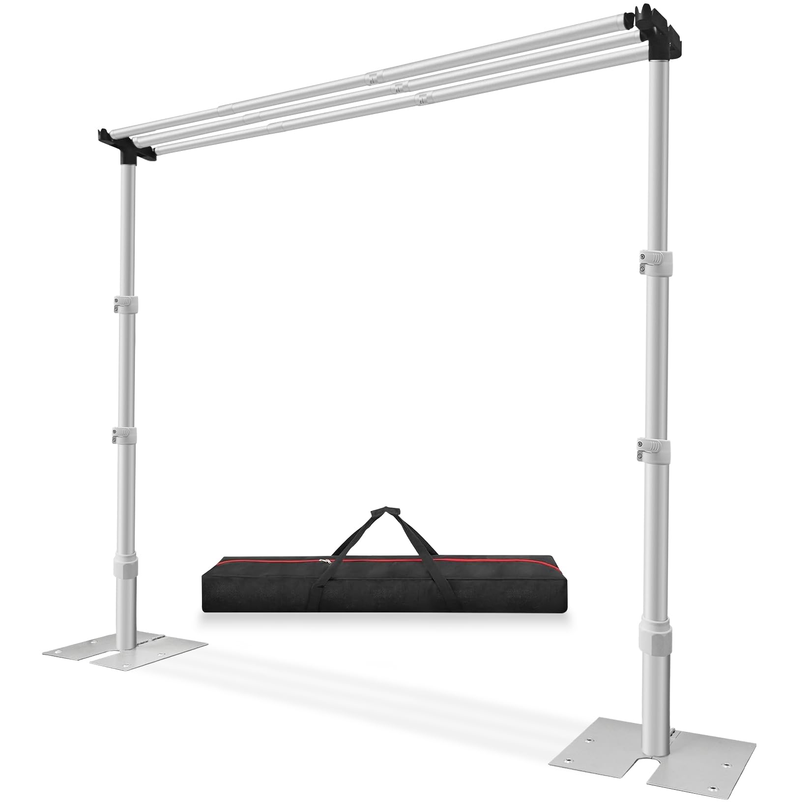 Jiang&Rong 10x10Ft Three Crossbar Backdrop Stand - Heavy Duty Adjustable Metal Frame with Drape Kit, Photographic Studio Backdrop Stand for Wedding, Birthday Party, Banquet Decorations, Events