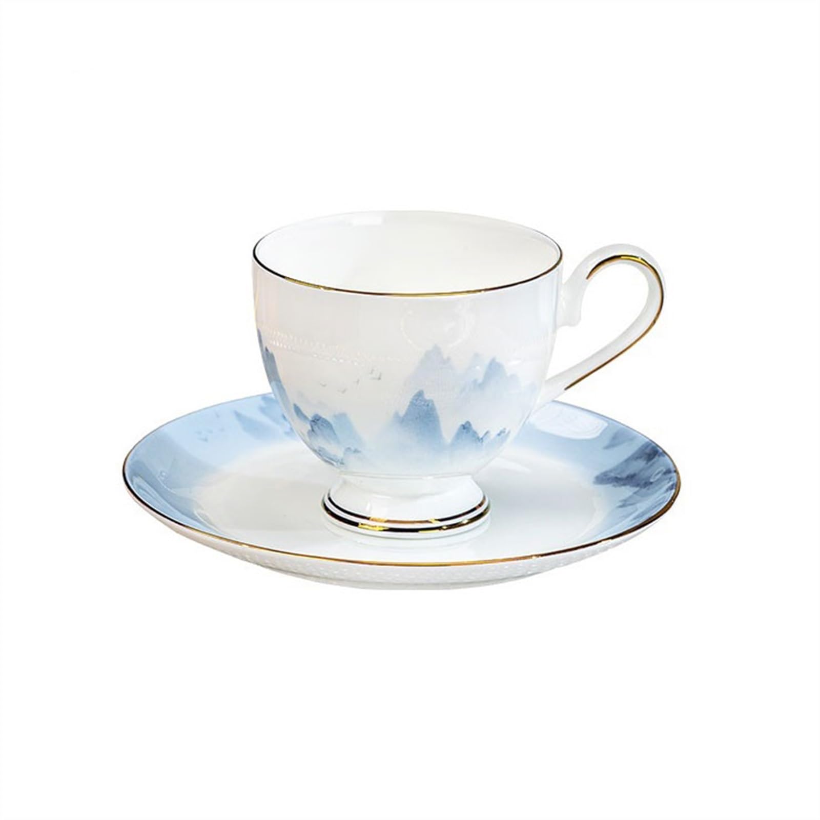 Tea Coffee and Hot Chocolate Cups High-Grade Coffee Cups and Saucers Set Hand-Drawn Gold Edge Premium Bone China Tea Cups Chinese Ink Painting Tea Set Coffee Mugs