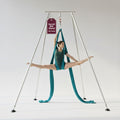 Houseables Aerial Silks, Aerial Yoga Stand, Yoga Swing Stand, Ariel Silks For Home, Ariel Swing, 10 FT Steel Frame, 13 YD Teal Fabric, Hammock, Gymnastics, Acrobatics, Indoor, Equipment Set, Portable
