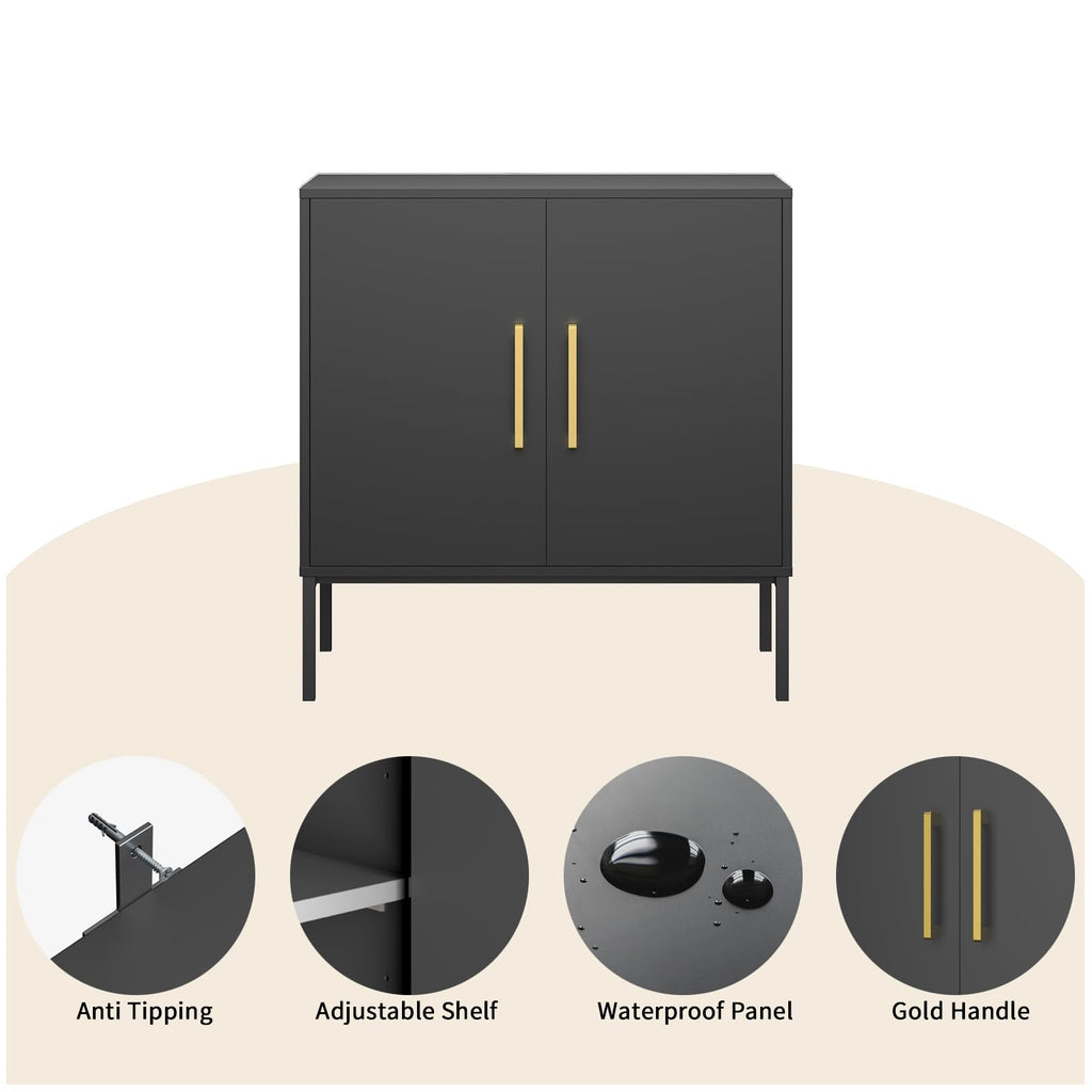 LYNSOM Storage Cabinet with Doors, Set of 3, Modern Buffet Cabinet with Storage, Kitchen Sideboard Buffet, Black Wood Accent Cabinet for Living Room, Bedroom, Hallway, Entryway, Office, Black