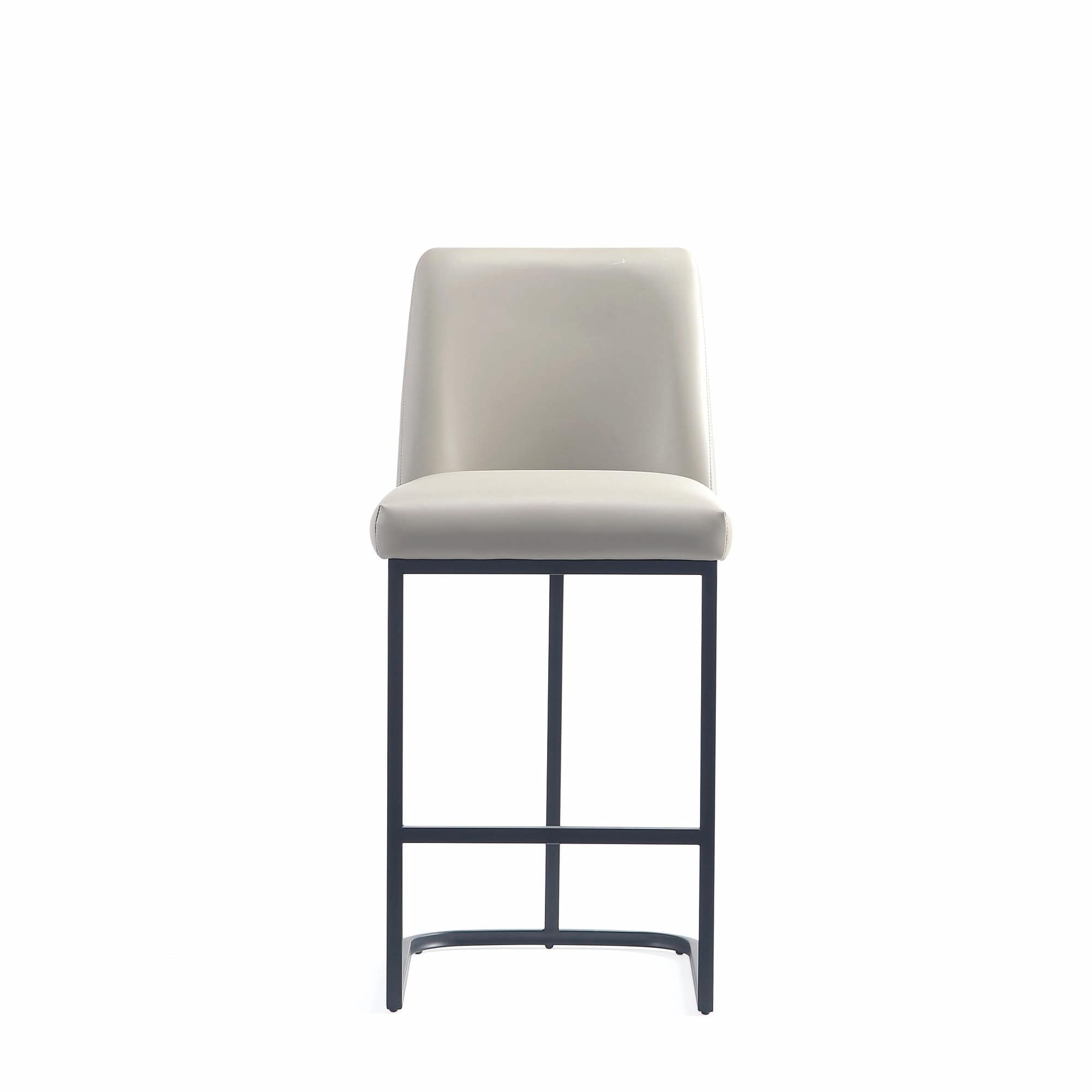 Manhattan Comfort Serena Modern Leatherette Upholstered Counter Stool | Sturdy Metal Frame with Matte Black Finish | High-Density Foam Padding | Elegant Design for Bar and Kitchen, Light Grey