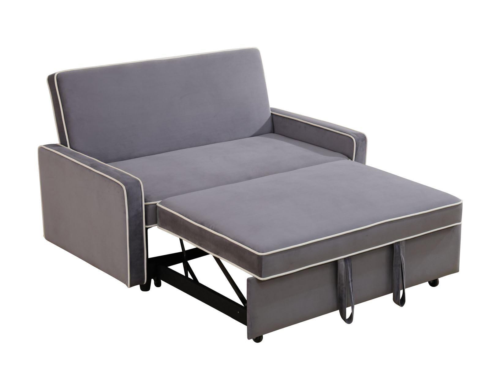 UOCFYK 3-in-1 Convertible Sofa Sleeper Bed 2-Seat Comfy Lounge Loveseat with Adjustable Backrest, Flannel Pull Out Fabric Lazy Couch Chaise, Perfect for Home Apartment Dorm Office Living Room, Gray
