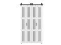 48 in. x 84 in. 3 Lite Pre Assembled Frosted Glass White MDF Double Bi-Fold Barn Doors with Hardware Kit and Door Handle