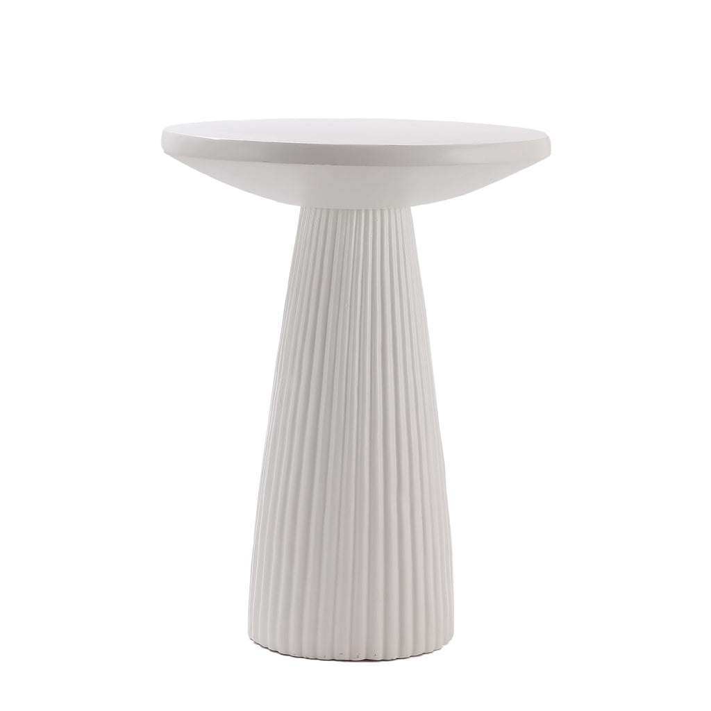KEIKI Magnesium Oxide Fluted Base Side Table, 19.69" Round End Table for Indoors, Outdoors, Mid-Century Modern Side Table, Circle Fluted End Table for Living Room Patio, Ivory White