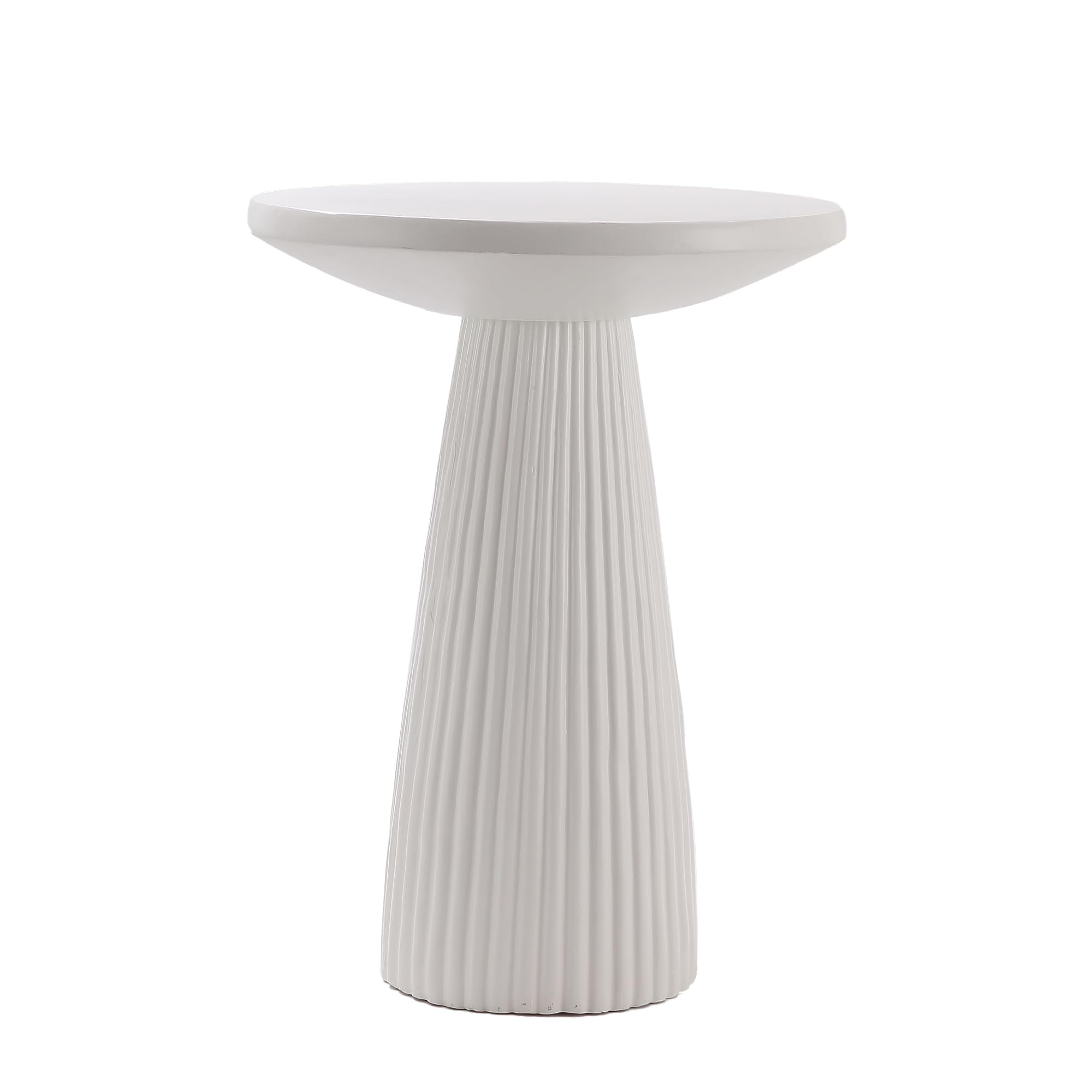 KEIKI Magnesium Oxide Fluted Base Side Table, 19.69" Round End Table for Indoors, Outdoors, Mid-Century Modern Side Table, Circle Fluted End Table for Living Room Patio, Ivory White