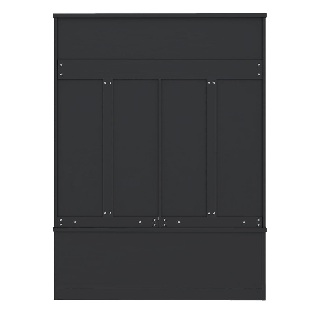 Ball & Cast 59.1" Hall Tree with Bench and Shoe Storage,3-in-1 Entryway Cabinet with Metal Hooks,Modern Coat Rack with Shoe Cubbies for Mudroom,Living Room,Hallway,Black
