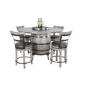 Pemberly Row Round 5-Piece Pub Table Set, Mahogany Wood, Wine Barrel Design with Lazy Susan Storage, Powder-Coated Metal Accents, Counter-Height Stools, Rustic Dining Room Furniture