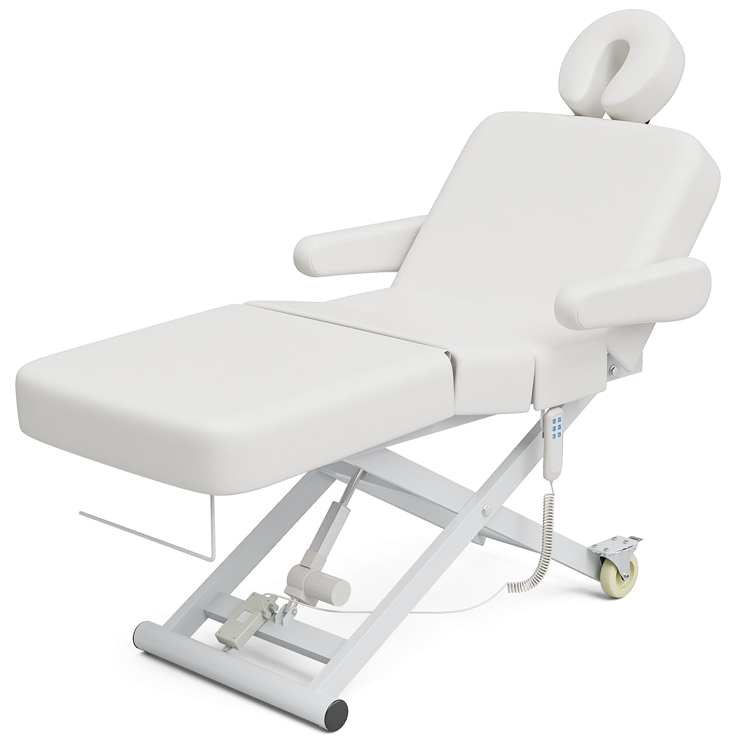 SyyBhb 6.7" Thickened Fully Electric Massage Table Professional for Clients, Customized Angle Adjustable and Electric Lift 3 Motor, Heavy Duty Frame, Exam/Treatment/Spa/Tattoo/Facial, White