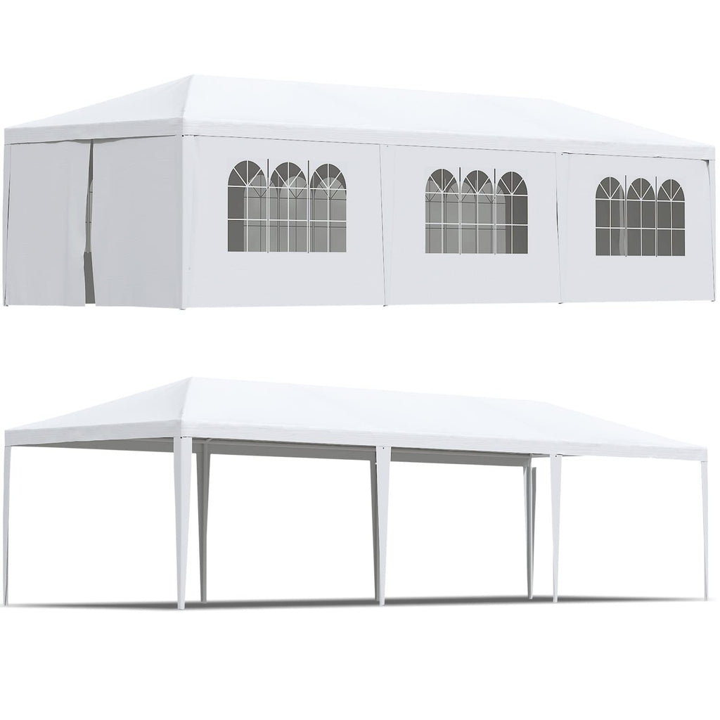 Greesum 10x30 Outdoor Canopy with with 6 Side Removable Walls, Upgrade Patio Camping Heavy Duty Gazebo Shelter for Party Wedding BBQ Events, Waterproof Tent, White
