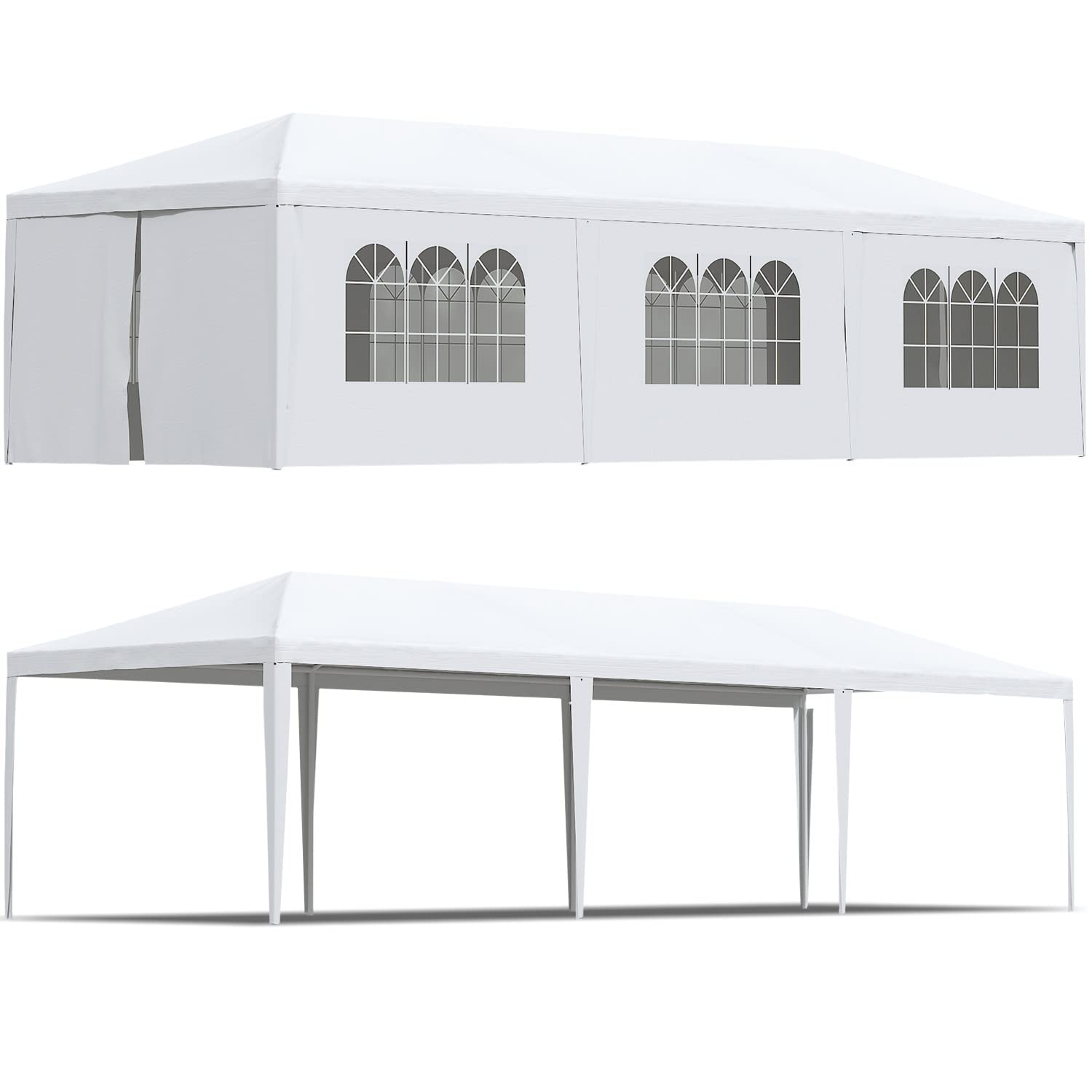 Greesum 10x30 Outdoor Canopy with with 6 Side Removable Walls, Upgrade Patio Camping Heavy Duty Gazebo Shelter for Party Wedding BBQ Events, Waterproof Tent, White