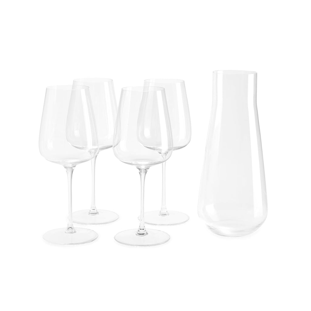 Fable Premium Wine Set - Includes 4 Crystal Wine Glasses and 1 Durable Glass Carafe - Dishwasher Safe Crystalware Bundle with Matching Carafe, Clear