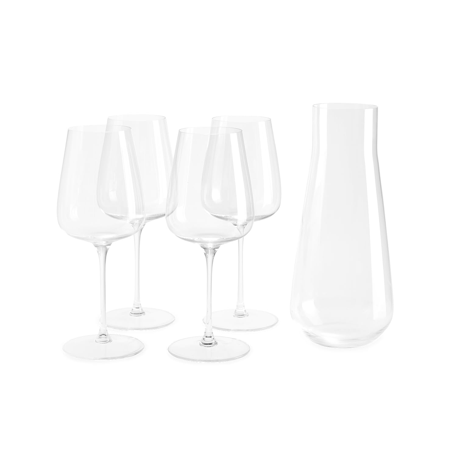 Fable Premium Wine Set - Includes 4 Crystal Wine Glasses and 1 Durable Glass Carafe - Dishwasher Safe Crystalware Bundle with Matching Carafe, Clear